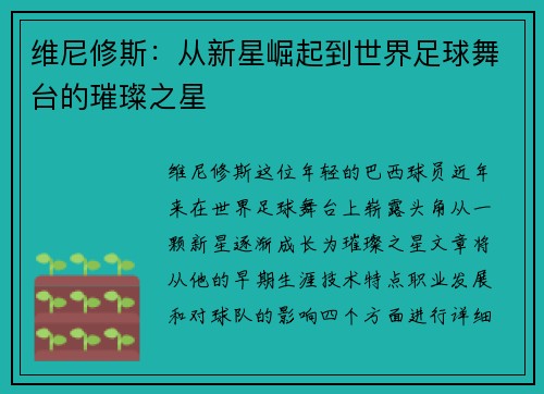 维尼修斯：从新星崛起到世界足球舞台的璀璨之星